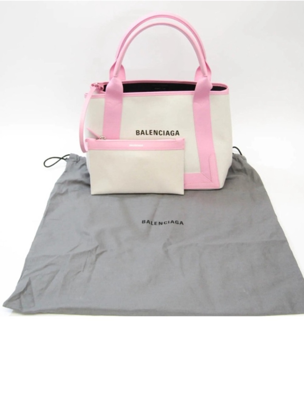 Balenciaga Women's Small Navy Cabas Tote Bag in Pink/ Off White NWT - Picture 2 of 14
